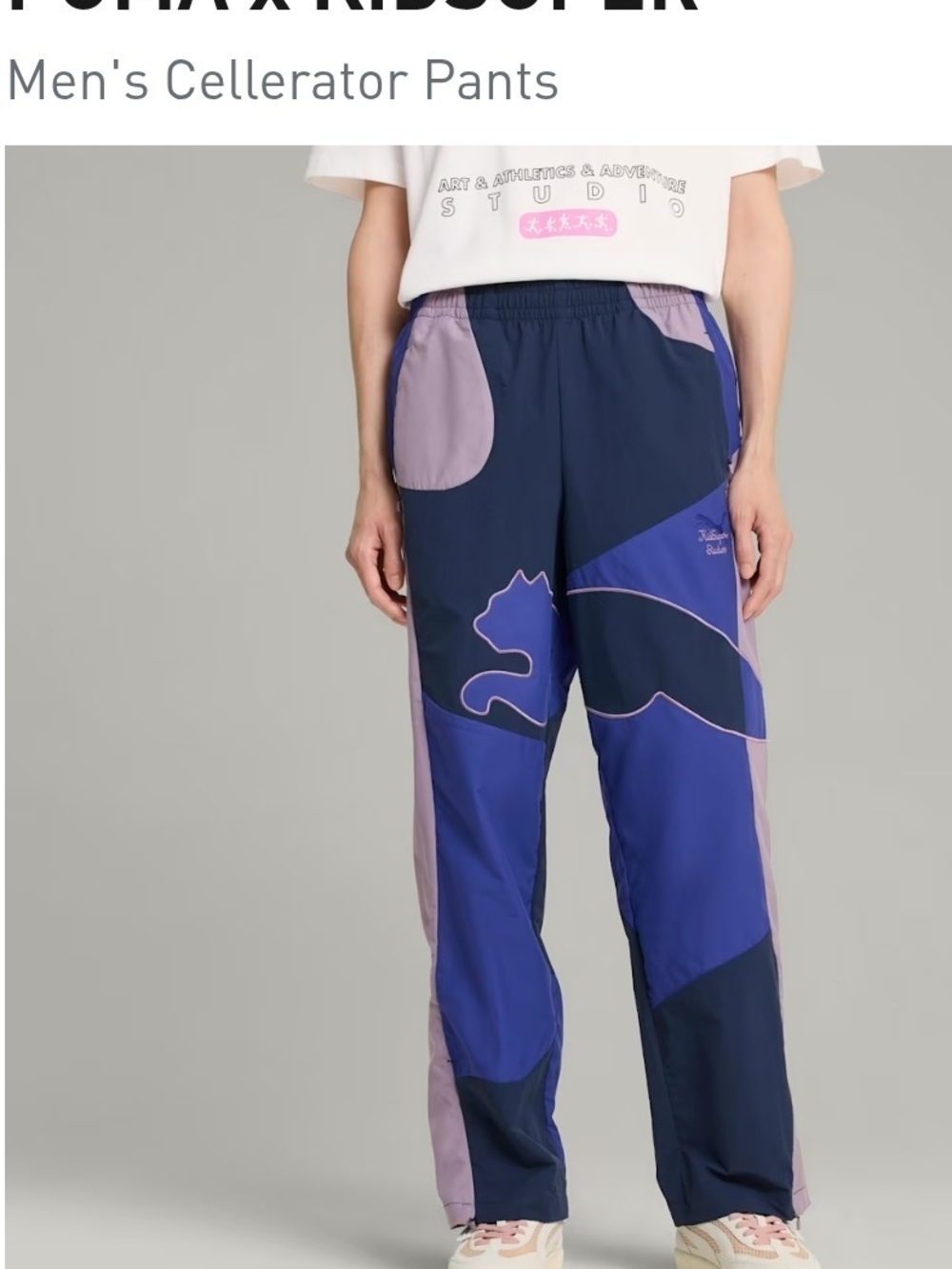 kid super x Puma  Colorblock Track Pants in Navy & Lavender